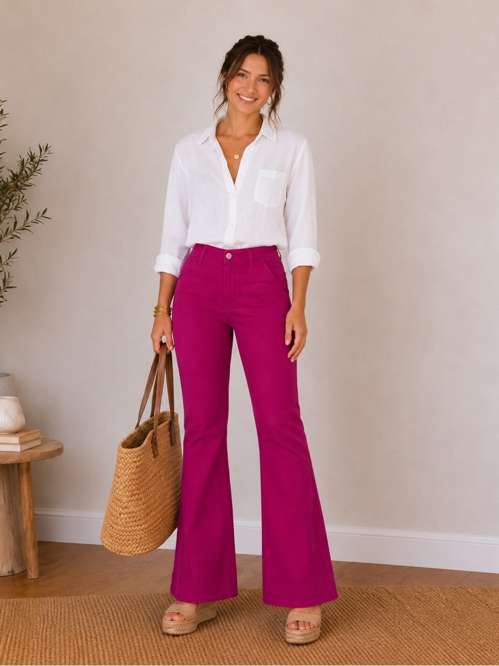 NWT Cosmic Blue Love High Rise Bootcut Flare Trouser Jeans Magenta Pink Size 33